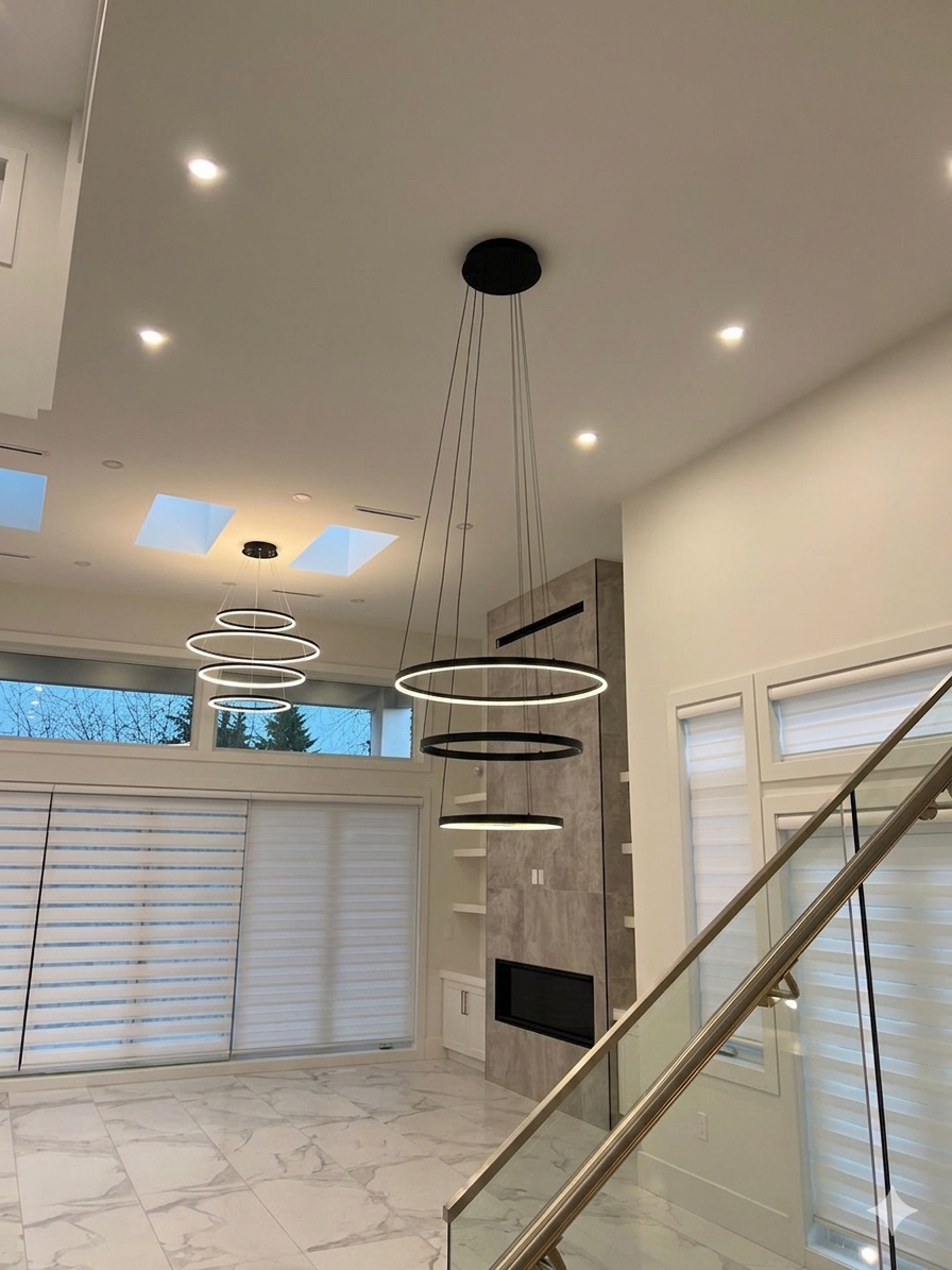 Modern multi-tier chandelier installation